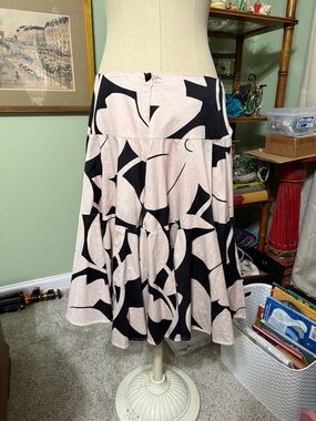 Anthropologie Black and Light Pink Abstract Tiered Midi Skirt